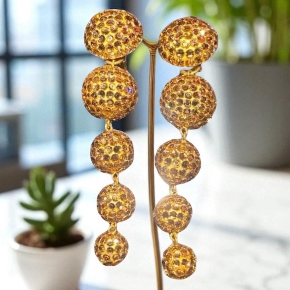MINT Richard Kerr Crystal Rhinestone Graduated Dangle Drop Ball Earrings Prom - Picture 2 of 7